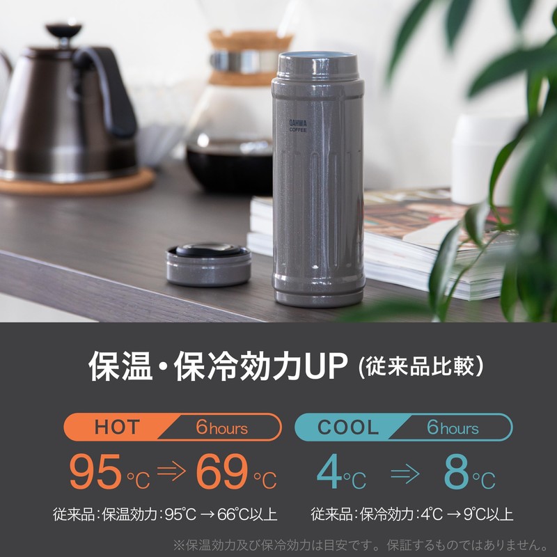 QAHWA(カフア) 珈琲専用ボトル 410ml グレージュ 直飲み 真空断熱2層構造 内面テフロン加工 コーヒーの味と香りを愉しむ カフアコーヒーボトル2 シービージャパン