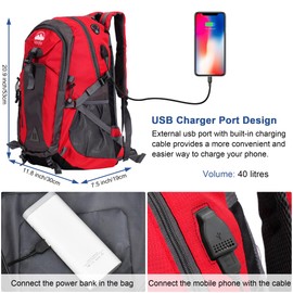 Alitifiy 40L Hiking Backpack, Hiking Rucksack Durable Waterproof Travel Bag Outdoor Sports Camping Cycling Skiing Daypack Climbing Trekking Mountaineering Gifts for Men Women (Red)