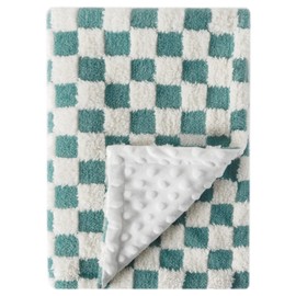 Soft Checkered Baby Blankets for Unisex Girls or Boys Breathable Gender Neutral Nursery Double Layer Blankets with Dotted Backing for Newborn Toddlers (30” X 40”)
