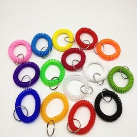 Multi Color Plastic Stretchable Spiral Bracelet With Wrist Coil Keychain, Suitable for Swimming Pools, Gyms, Shopping Centers, Saunas, Outdoor Sports Wrists With Keychain (100PCS)