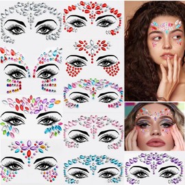 10 Stücke Strasssteine Gesicht, Glitzersteine Gesicht, Festival Edelsteine Temporären Tattoos, Temporäre Tattoos Glitzersteine Gesicht Strasssteine, Für Festivals, Karneval Schminke, Partys Make-Up.