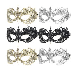 Luxdesc 6 Pcs Adult Masquerade Mask Mysterious Women Man Fun Lace Masks for Couples Lace Headpiece Disguise for Costumes (Silver+Golden+Black)