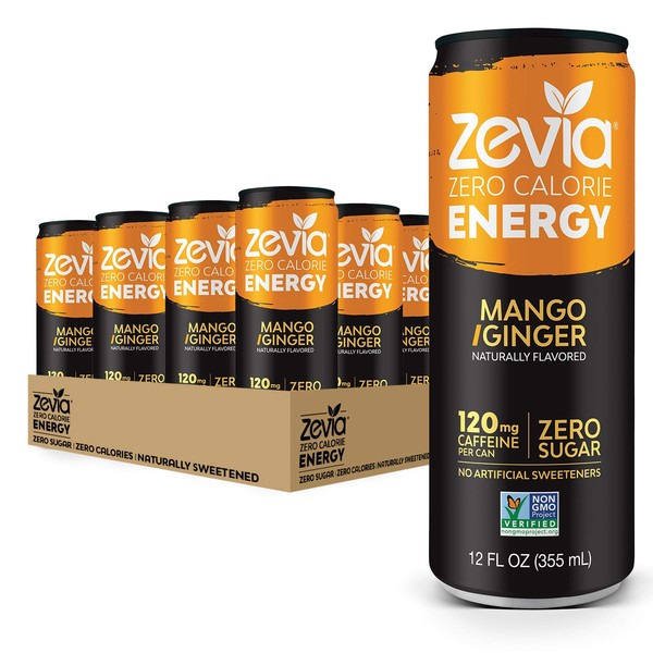 Zevia Zero-Calorie Energy Drink, Mango Ginger, 12 Ounce Cans (Pack of 12)