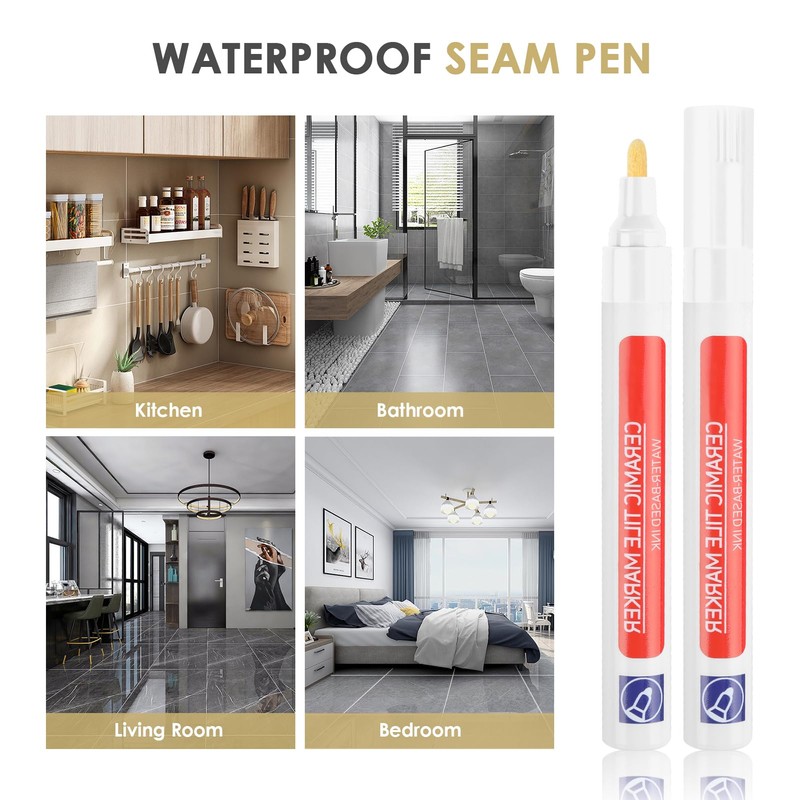 White Grout Pen, 6 Pieces Joint Pen, White with Replacement
