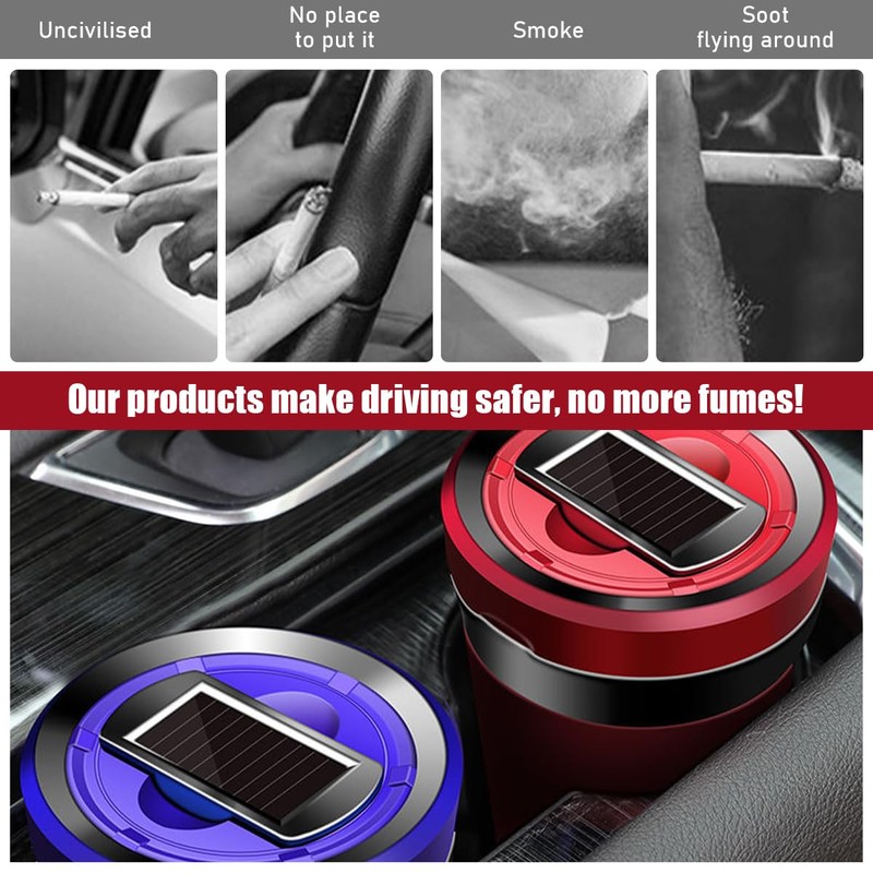 Sylvil Car Ashtray, Auto Ashtray with Cigar Electronic Lighter Solar
