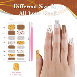 XEAOHESY 32pcs Semi Cured Gel Nail Strips, Needs to Be Cured With a Lamp, Easy to Apply and Remove, Waterproof and Long-Lasting(Amber Fragments)