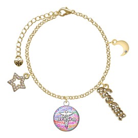 Delight Jewelry Silvertone Domed Multi Color B Pharm - Goldtone Dream Big Charm Bracelet, 7.5+2" Extender