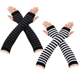 ZPLASK 2 Pairs Arm Warmers, Striped Long Fingerless Gloves Wrist Warmers, Warm Stretchy Knit Thumbhole Arm Warmer, Warmers Autumn Winter Accessories Wrist Warmers for Women Girls