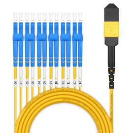AMPCOM MPO to LC Breakout Cable 9/125μm Singlemode OS1/OS2(12 Fiber, MPO to LC, Type B, LSZH/Riser, UPC, Yellow) 2m (6ft)