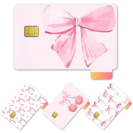VAkadamy 4pcs Credit Card Skin Stickers - 4 Pcs Print Debit Card Skin Stickers, Colorful Removable Waterproof Decal Cover Set for DIY Key, Transportation (Pink Bow)