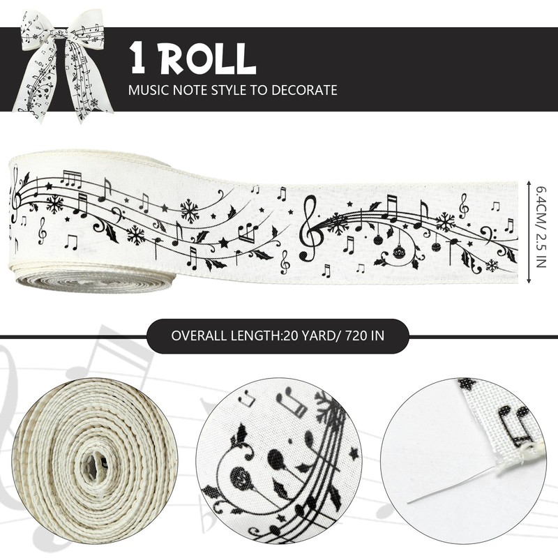Craftsatin 2.5 Inch 20 Yard Christmas Musical Note Ribbon Musical