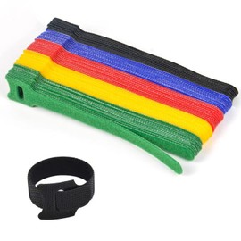 50 Pack Reusable Cable Ties 10 Inch, Multi-Color Hook and Loop Cord Ties with T-Type Eyelet, Heavy Duty Self-Fastening Wire Organizer for Home, Office, Garage and Workshop (5 Colors)