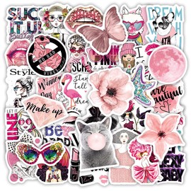 50PCS Cute Pink Girl Stickers for Notebooks, Water Bottles, Journals, Cool Sticker Set, Vsco Only Vinyl Waterproof Kawaii Stickers for Kids and Teenagers