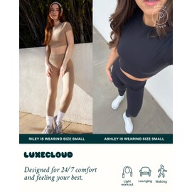 PAVOI ACTIVE LuxeCloud Collection | Women's Workout Top Athleisure Low Support Short Sleeve Crop Tee | Lounge Cropped Tee | Medium, Sand