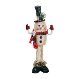 19" Beige and Red Glittery Snowman Handstitched Christmas Plush Figure