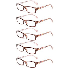 Kerecsen Reading Glasses 5 Pairs Fashion Ladies Readers Spring Hinge with Pattern Print Eyeglasses for Women (5 Pack Purple, 3.5)