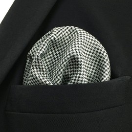 SHLAX&WING Check Black White Men's Pocket Square Silk, gray