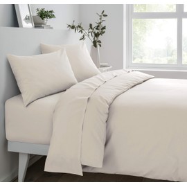 Sleepdown Fitted Sheet Super Soft Cosy Easy Care Polycotton Bed Linen Luxury Bedding Bedsheet 25cm Deep Non Iron - Natural - Super King