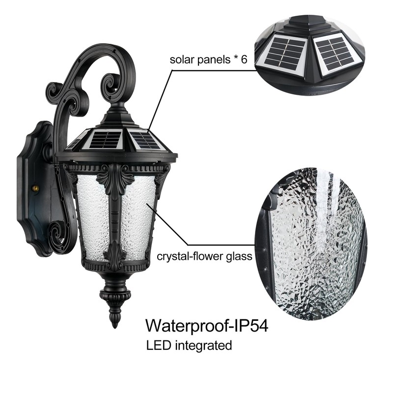HOLKIRT Solar LED Wall Light Outdoor, Dimmable Waterproof LED Wall