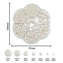 Arti-Cipes Resin Pearl Beads Round Hole DIY Materials Craft Supplies White Handmade Accessories 3/4/5/6/8/10/12mm 7 Sizes Approximately 890 Pieces with Case for Clothing Decoration, Sewing, Wedding Dress, Necklaces, Bracelets, Earrings, Crafts Decoration (Off-White)