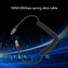 USB C to USB C Cable 100W, 20Gbps 8K 60Hz Spring Coiled Data Cord, 180cm Stretchable Fast Cable for Thunderbolt 3, Tablet, Laptop (C Male to C Male Straight)