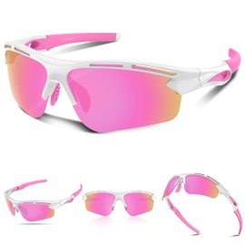 Rosemal UV400 Sunglasses, Men's, Women's, Polarized Lenses, Sports Sunglasses, Driving, Baseball, Cycling, Fishing, Running, Golf, Golf, white pink