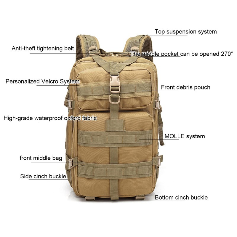 Camping Hiking Backpacks 45L MOLLE Large Tactical Backpack for Outdoor