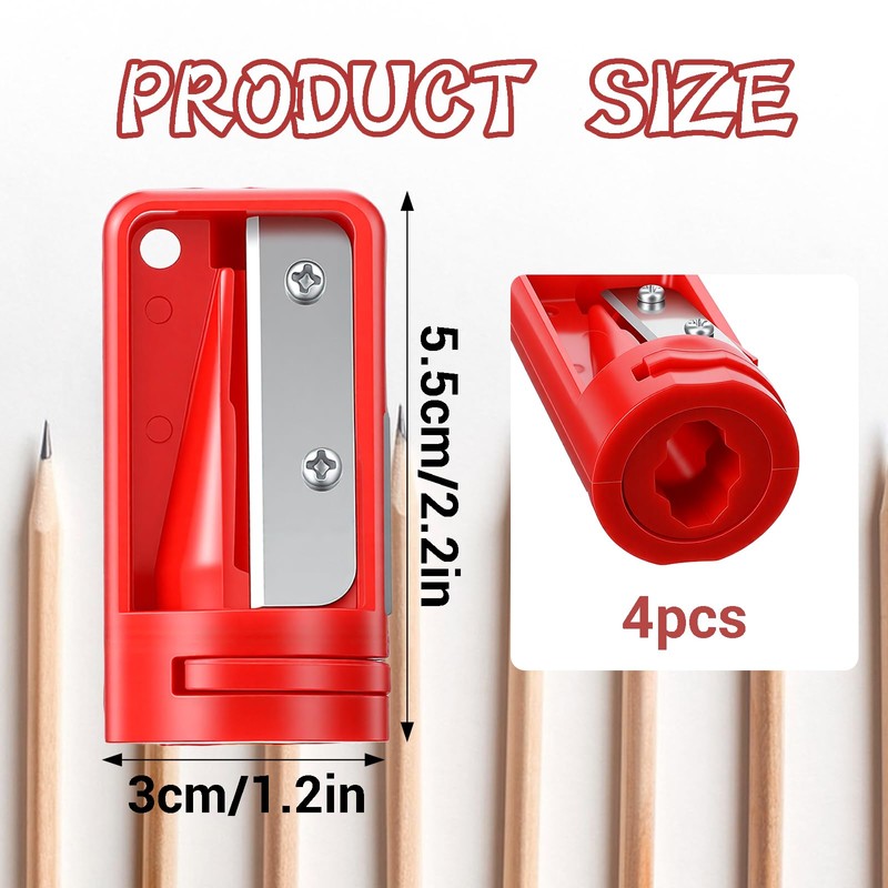 Dplolng 4 Pack Carpenter Pencil Sharpener,Flat Pencil Sharpener Construction Pencils