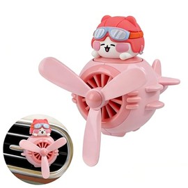 OFFCURVE Ambientador para Coche Clip Ventilador - Diseño Piloto de Dibujos Animados, Difusor con Hélice Rotativa, Aromatizante Auto con Pastillas Reemplazables(Rosa)