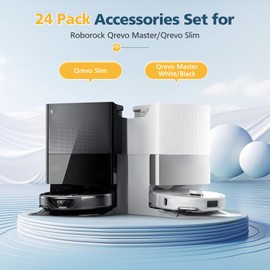 24 Pack Accessories Kit for Roborock Qrevo Master/Qrevo Slim Robot Vacuum, Replacement Parts with Dual Main Brush, 6*Side Brushes, 4*Filters, 4*Microfiber Mop Cloths, 6*Dust Bags, 2*Tools