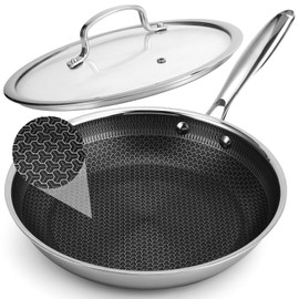 Tibbicc 12 Inch Hybrid Non Stick Frying Pan Set Skillet Stainless Steel Skillet Chef's Pan with Matching Lid, PFOA-Free Non-Toxic Cookware, Dishwasher & Oven Safe, Induction Compatible All Cooktop