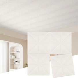 Peel and Stick Ceiling Tiles 13.8x13.8 inch, 16 Pcs Self-Adhesive Ceiling Tiles, Covering 21 sq.ft for Glue up Application, White Pattern