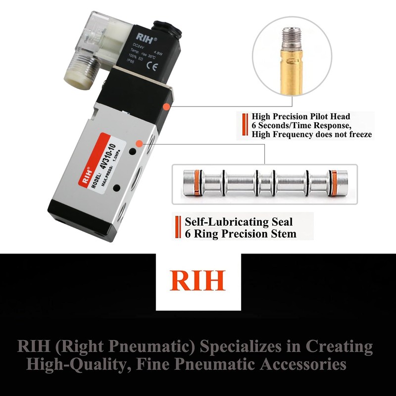 RIH Pneumatics Solenoid Valve 4V310-10 12V/24V/110V Series Single Coil Pilot-Operated