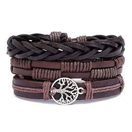 FineryGal Tree of Life Family Leather Wristband Bracelets for Women Men Braided Leather Cord Adjustable Bohemian Layered Bracelets for Family