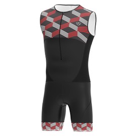 DHERA Men's Trisuit Triathlon One piece padded sleeveless suit Duathlon Running Swimming Cycling skin suit (Colour-Red, Size-L)