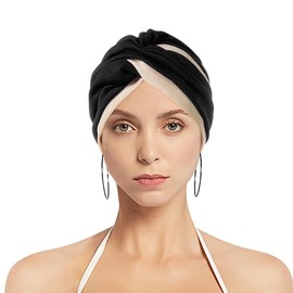 Women Stretch African Turban Hat Pre-Tied Twisted Chemo Cap Pleated Soft Head Scarf Fancy Beanie Sleep Hat Headwrap Sleep Hats (UK, Alpha, One Size, Black)