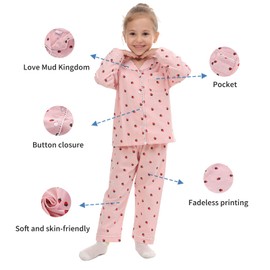 Mud Kingdom Pajamas for Girls Toddler Long Sleeve Sleepwear 100% Cotton Breathable Strawberry Pattern White 4T
