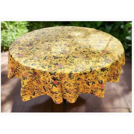 Le Cluny, Versailles Yellow French Provence 100 Percent Coated Cotton Tablecloth, 70 Inch Round