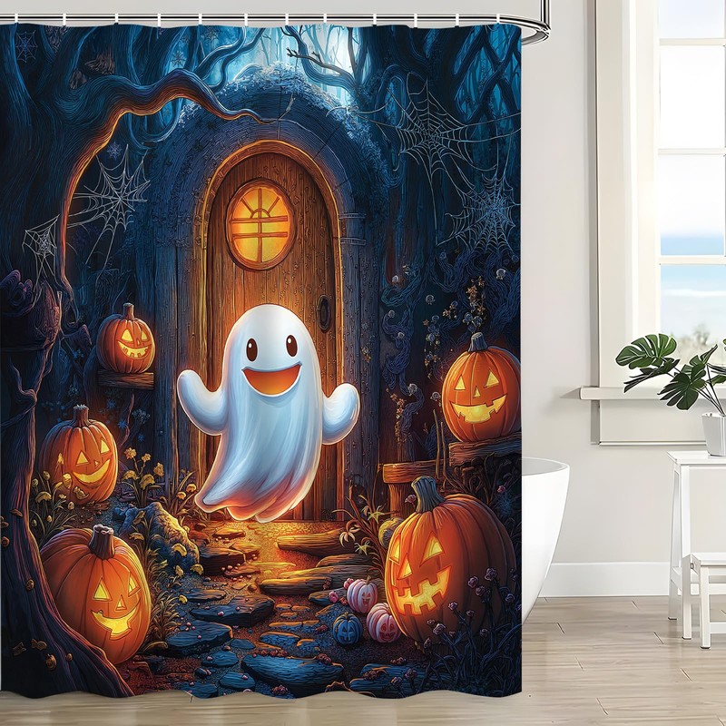UPUMKSK Cute Ghost Halloween Shower Curtain Spooky Forest, 70x70 Inch