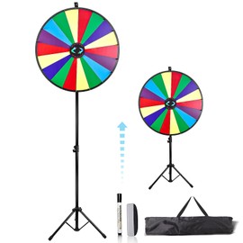 iElyiEsy 30 Inch Spinning Prize Wheel of Fortune with Folding Tripod Floor Stand Height Adjustable 18 Slots Spin Wheel with Marker Pen & Dry Eraser for Carnival Trade Show (Carry Bag Included)