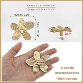 YEMCHI 4 Pack Gold Decorative Flower Wall Hooks with Self Adhesive, Towel Coat Purse Backpack Screw-in Wall Hangers, Brushed Gold Zinc Petal Door Hook for Bathroom Shower Kitchen (4 Flower)