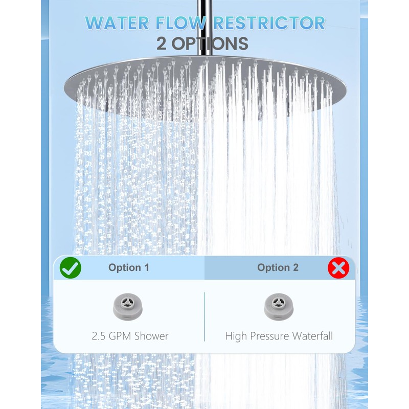 KINLIV 16 inch Large Ceiling Rainfall Shower Head Chrome -