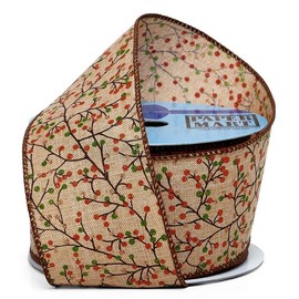 2 1/2" X 10 Yards Glitter Berries & Branches On Wired Ribbon - Roll 1 Christmas