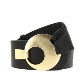 FASHIONGEN - VANESSA leatherette large belt - Black (Golden), Small to Large / 27.50 to 37.40 in