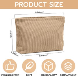 Small Makeup Bag for Purse, Travel Cosmetic Bag Makeup Pouch Corduroy Portable Versatile Zipper Pouch for Women (Khaki)