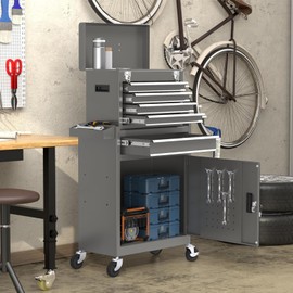 CMFYDAILY 5-Drawers Tool Chest, 2-in-1 Mechanic Rolling Tool Box Removable Lockable Tool Storage Cabinet, Metal Tool Cart with Drawers and Wheels for Garage, Workshop