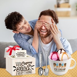 Tom Boy Papa Gifts - Christmas Papa Gifts, Papa/Dad's Gift Set Ice Cream Bowl with Scoop&Shovel Spoon, Papa’s Ice Cream Cereal Bowl Present from Grandchildren, Ideal Christmas Birthday Gift