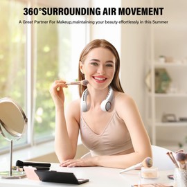 Morelax Neck Fan, USB Rechargeable Personal Fan, 3 Speeds Adjustable, Large air outlet Powerful Strong Wind, Adjustable, 360° Cooling, Super Quiet, No Blade Design, No Hair Twisting, Small, White