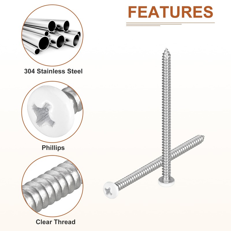 DTGN #8x3" White Screws 10Pack - 304 Stainless Steel Pan
