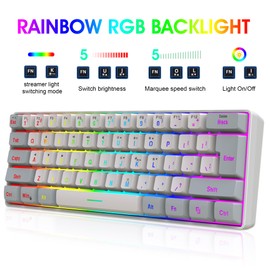 Snpurdiri 2.4G Wireless Gaming Keyboard and Mouse Combo, Include Mini 60% Mechanical Feel RGB Backlit Keyboard, Ergonomic Vertical Feel Small Wireless Mouse(Grey and White)